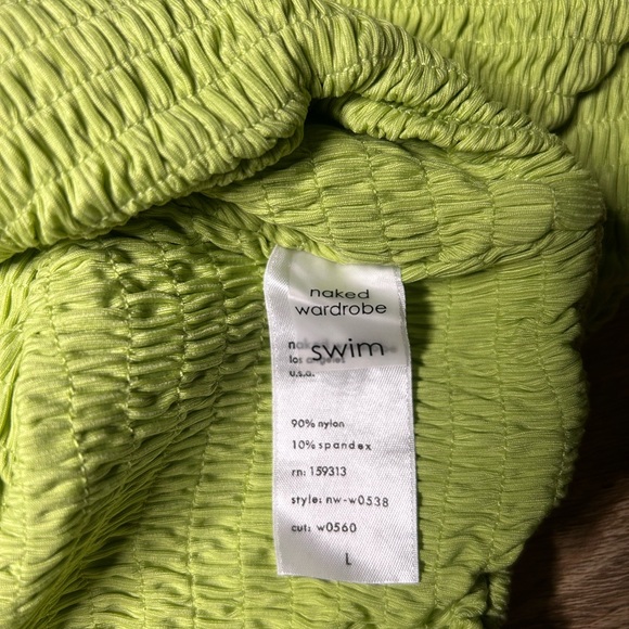 NWOT Naked Wardrobe Two Piece Swim Bikini Smocked Swimsuit Lime Green - Size L - Picture 6 of 7